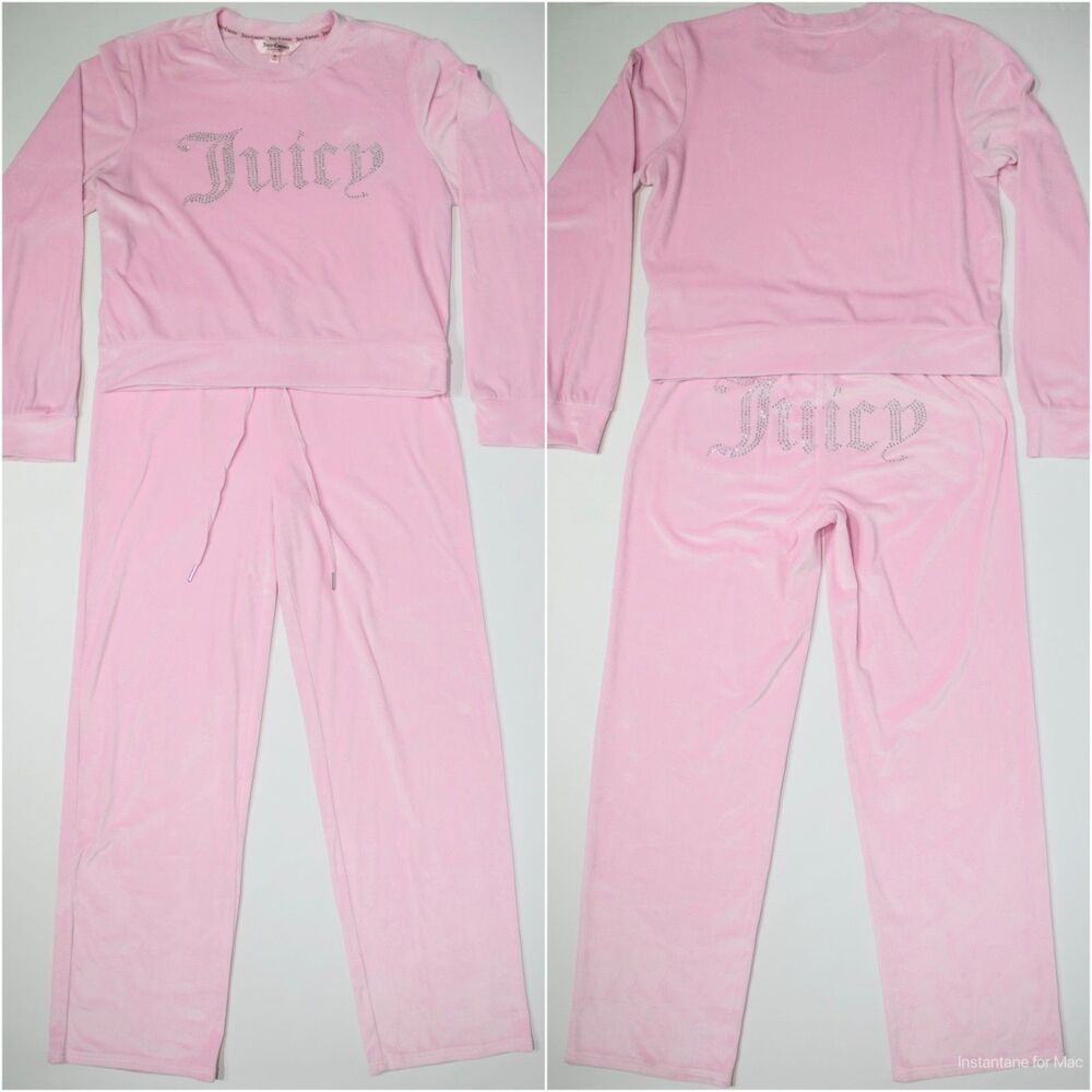 Juicy Couture Sleepwear Classic Velour Bling 2-Piece Pajama Set Pink Women Sz. M - Picture 1 of 15